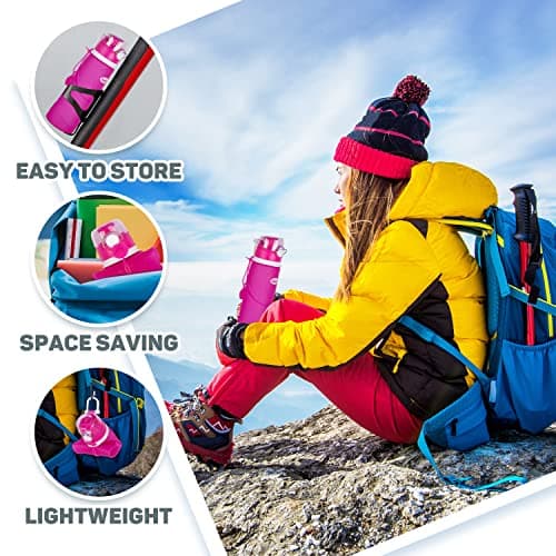 Kemier Collapsible Silicone Water Bottles-750ML,Medical Grade,BPA Free.Can Roll Up,26oz,Leak Proof Foldable Sports & Outdoor Water Bottles (pink) — view 5