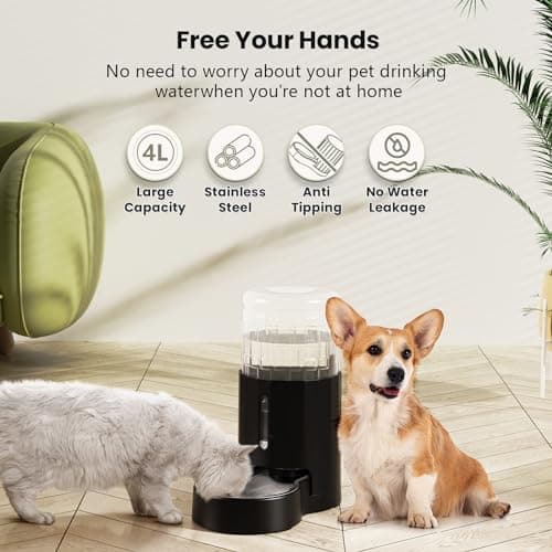 JUNSPOW 4L Gravity Pet Water Dispenser with Stainless Steel Bowl — view 2