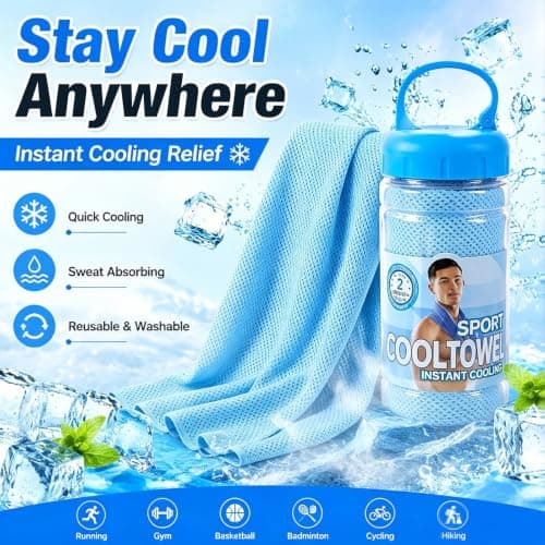 XQMMGO 100 x 30 cm Instant Cooling Towel for Neck & Face, Ice Cold Microfibre Sports Gym Towel with Portable Bottle, Breathable Sweat Bandana for Running, Yoga, Golf, Travel & Hot Weather (light blue) — view 5