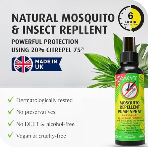 THEYE Natural Mosquito and Insect Repellent Spray, DEET Free Plant Based Citrepel75 PMD Pump Spray, Long Lasting 6 Hour Protection, Skin Friendly, Travel Size 100ml — view 3