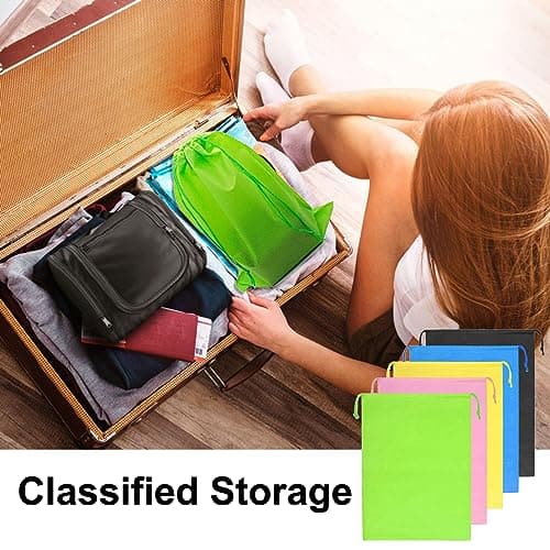 5 Pieces Travel Drawstring Shoe Bags,Travel Non-Woven Shoe Packing Organizers Tote Bags Drawstring,Universal Portable Non-Woven Shoe Packing Clothes Bag for Men Women Daily Home Travel Use (5colors — view 4