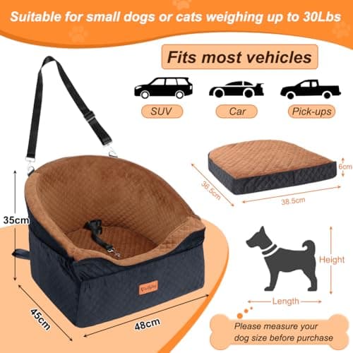 Vivifying Dog Car Seat, Memory Foam Dog Booster Seat for Small（Black&Brown） — view 2