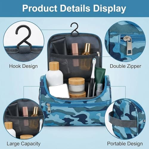 3-Piece Boys Wash Bag Set, Complete One Big Toiletry Bag Men and Two Small Wash Bags for Travel and Sports, with Handle and Zipper for School, Gym or Holidays — view 3