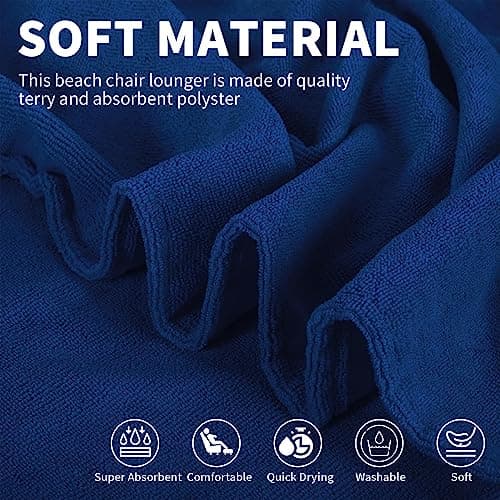 Vinsani Sun Lounger Beach Towel with Pockets, Soft & Quick Dry, Navy Blue — view 3