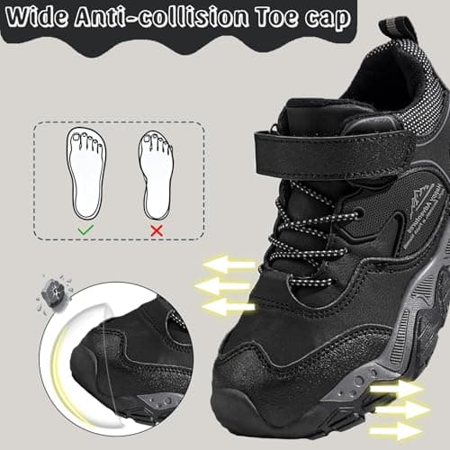 Unitysow Kids Hiking Boots Boys Waterproof Walking Shoes Trainers Children Outdoor Lightweight Trekking Footwear Camping Climbing Shoes Sneaker,Black,1 UK — view 2