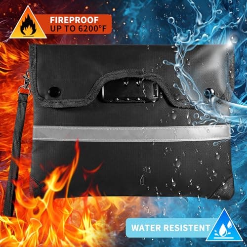 HOMELYLIFE Fireproof Document Bag 29 x 21cm - 6200°F Heatproof Money Bag with Combination Lock & Hidden Pocket, Waterproof Safe Storage for Passport, Jewelry, Bank Files, A5 Documents — view 3
