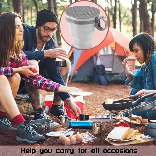 2 PCS Silicone Foldable Cup 220ml FDA & BPA Free Portable Coffee Mug with Lids Collapsible Cup For Water Coffee Tea Reusable Portable Folding Travel Mugs For Camping Hiking Picnic Self Driving — view 6