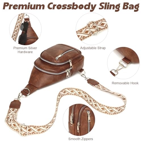 Travistar Sling Bag for Women Trendy Small Sling Backpack Crossbody Purse Faux Leather Cross Body Bag Fanny Packs with 2 Removable & Adjustable Strap Anti Theft Chest Belt Sash Bags for Travel Hiking — view 6