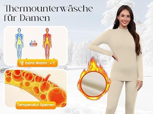 Ekouaer Womens Thermal Underwear Set Base Layer Underlayer, Beige, M — view 2