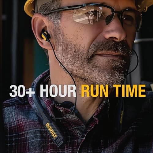 DEWALT Heavy Duty Bluetooth Neckband Headphones, Wireless Around the Neck Earbuds with 30H Runtime + Noise Isolation, Secure Magnetic Wireless Earbuds, Jobsite Pro Built-in Mic Bluetooth Headsets — view 2