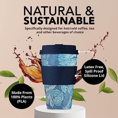 14oz 400ml William Morris Reusable Eco-Friendly 100% Plant Based Coffee Cup - Melamine Free & Biodegradable Dishwasher/Microwave Safe Travel Mug, Acanthus — view 4