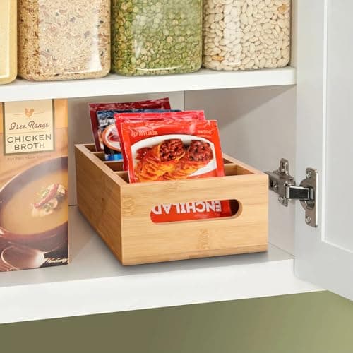 SUMNACON Bamboo Divided Seasoning Packet Organizer with 3 Removable Divider — view 6