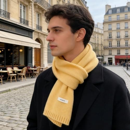 Kovake Winter Wool Scarf Warm Cashmere Scarf - 100% Wool - Soft Knitted Scarf Autumn Winter Solid Versatile Shawl Neck Wrap for Women Mens, 160 x 20 cm (Yellow) — view 4