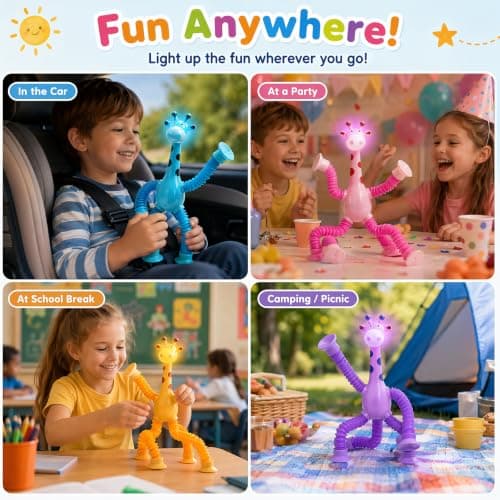 4 Pcs Telescopic Suction Cup Giraffe,Novel Kids Suction Cup Toys,Stretchy Telescopic Tube Shape Changing Knick-Knack, Decompress Educational Sensory Toys for Kids & Adult — view 6