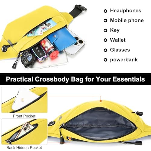 RISIPU Bumbags for Ladies Men,Waterproof 3 Zip Pockets Waist Bag with Headphone Jack and Adjustable Strap,Lightweight Bum Bag for Sport Running Hiking Cycling Travel ，Yellow — view 2
