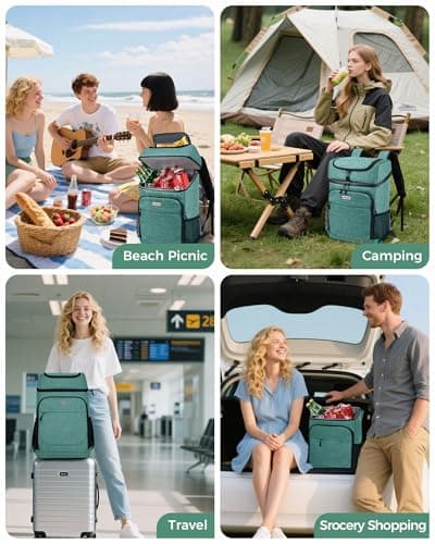 BAGLHER Lightweight Insulated Cooler Backpack - 30 Cans, Leak-Proof for Lunch, Picnic, Hiking, Camping Trips, Green — view 6