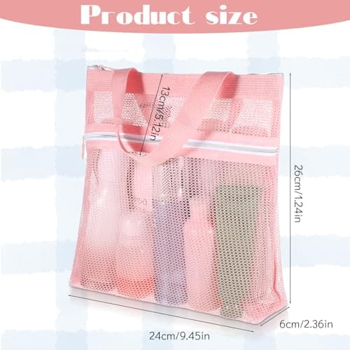 Portable Mesh Shower Bag, Small Mesh Shower Caddy Dorm for College Student, Double Layer Toiletry Tote Bag for Gym Travel Beach Bathroom Sunscreen (Pink) — view 2