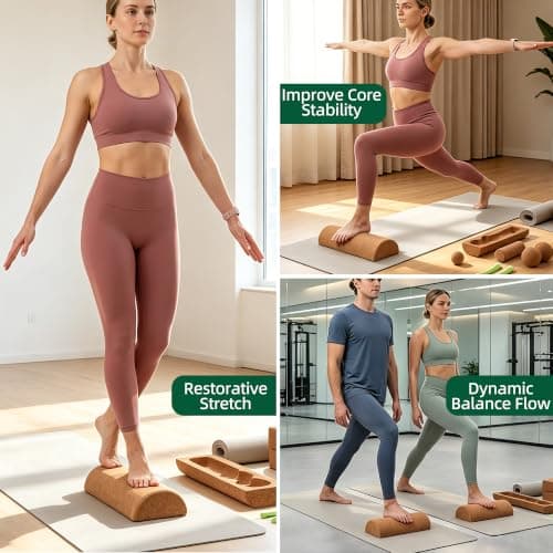 4-in-1 Cork Foot Balance Board Set with Roller & Massage Ball, 2 Toe Resistance Bands for Ankle Stability, Yoga & Mobility Training — view 5