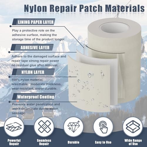 Nylon Repair Patches 20x10 cm 12 pcs Nylon Repair Tape Nylon Fabric Patch Self Adhesive Outdoor Camping Gear Nylon Repair Kit for Tent, Umbrella, Down Jackets, Sleeping Bag, Knapsack （Beige White） — view 3