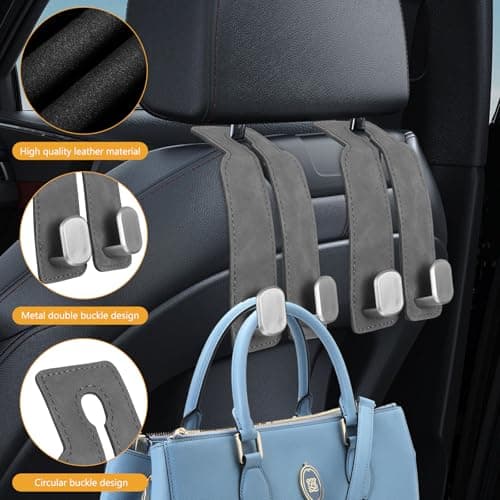 ANBEEISS 4 Pack 360° Swivel Car Headrest Hooks, Dual Hook — view 3