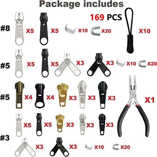 169 Pieces Zipper Repair Kit with Pliers for Jackets, Bag, Suitcases and Backpacks - DIY Replacement Kit — view 2