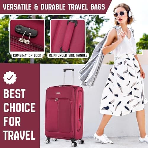 24" Medium Suitcase Super Lightweight Luggage 20% Expandable 4 Wheels Spinner 3-Digit Combination Lock Soft Shell Luggage for 15 to 20kg — view 3