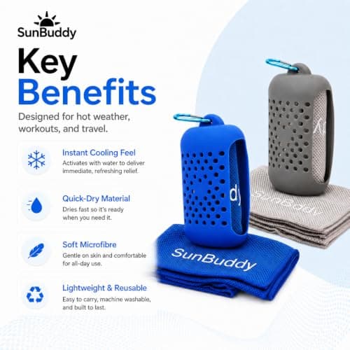 SunBuddy Cooling Towel for Sports – Instant Cooling, Quick Dry, Lightweight Microfibre Towel for Gym, Running, Hiking, Camping, Travel, Fitness & Outdoors (Grey) — view 4