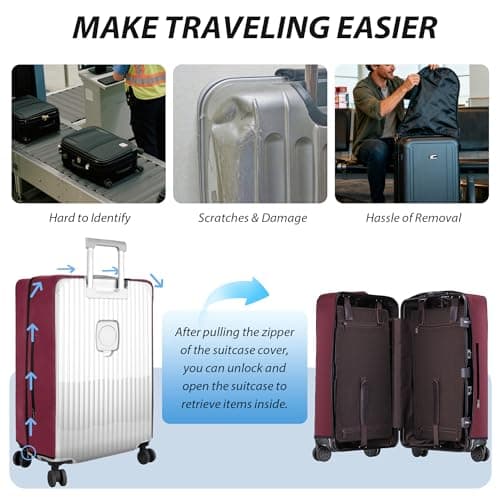 Linpr Clear PVC Suitcase Cover, Travel Luggage Protector, Red, 30 — view 2
