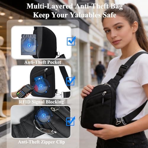 BIRDDIE Shoulder Bag for Women and Men, Anti-Theft RFID Crossbody Sling Bag — view 5