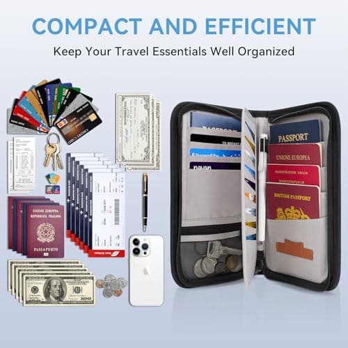 Looxmeer Passport Holder, RFID Blocking Family Travel Wallet with 2 Straps — view 4