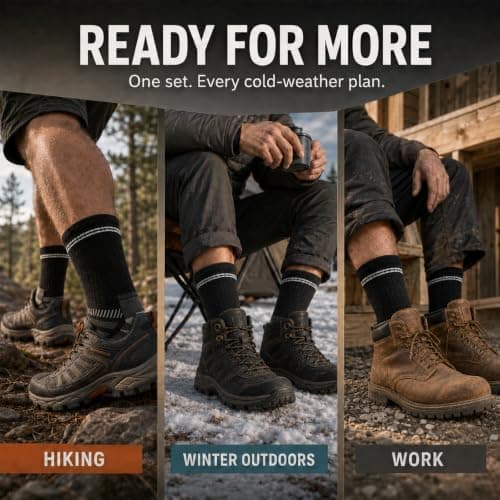 GOZINA Men's Merino Wool Hiking Socks, 3 Pairs Thermal Boot Socks, Black — view 6