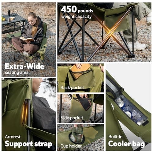 Naturehike 2 Pack ComfortMax Camping Chairs with Padded Seat, Cup Holder and Side Pocket, Portable Folding Chairs Supports 120kg/265lbs(Green) — view 4