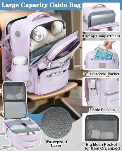 LYNXCHER Ryanair Cabin Bags 40x20x25 Travel Backpack Carry-ons Hand Luggage Bag Small Rucksack Underseat Cabin Size 20L Flight Laptop Bags(Light Purple, S) — view 4