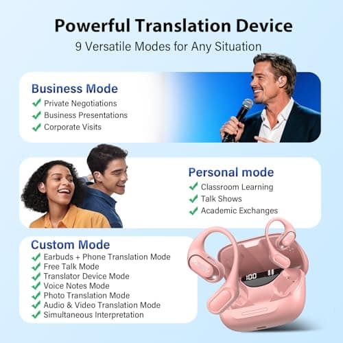 AI Language Translation Earbuds Real Time, 4-in-1 Bluetooth 5.4 Translator Earbuds, Supports 164 Languages & 7 Translation Modes with AI App, 50H Translator Device, Ideal for Travel/Business/Leaning — view 6
