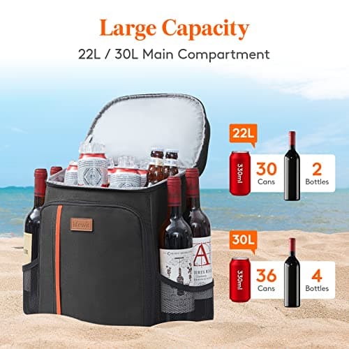 Lifewit 36 Cans Backpack Cooler Waterproof Insulated Soft Lunch Backpack Lightweight Leakproof Cooler Bag for Men Women Adults for Work Picnics Beach Camping Travel Outdoor Activities, Black — view 2