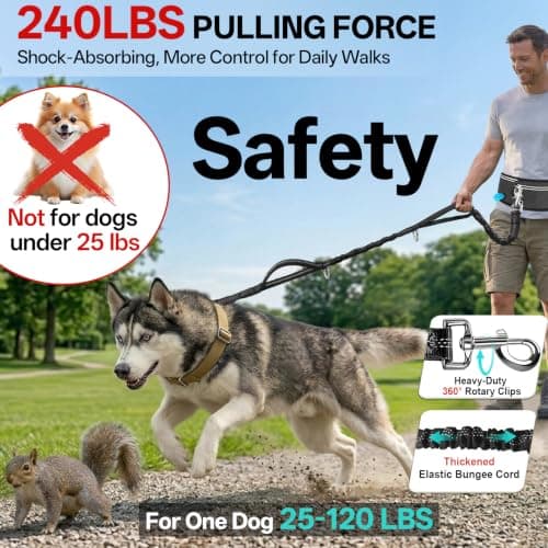 Qltytoy Hands Free Dog Lead 108kg Heavy Duty Bungee Leash with Bum Bag — view 2