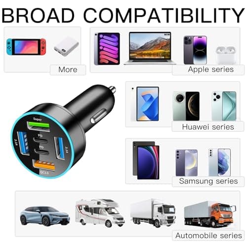 50W USB C Car Charger 6-Port, 2 USB C + 4 USB Adapter for 12V-24V — view 6