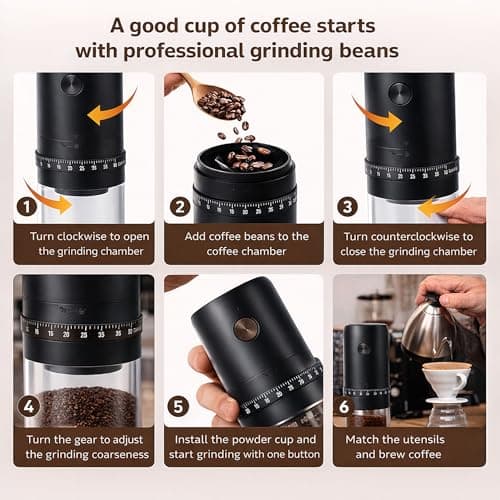 Electric Conical Burr Coffee Grinder – Portable Rechargeable Coffee Bean Grinder with Multi-Adjustable Settings – USB-C Charging, High Precision & Compact for Espresso to French Press — view 3