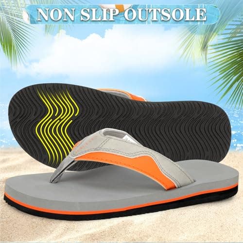 HAOLIRA Flip Flops Men Arch Support Summer Beach Travel Orthotic Walking Thong Sandals Non Slip Lightweight Comfortable Outdoor Pool Shoes UK Size 8-13 (04 Orange/Grey 46/US 12) — view 6