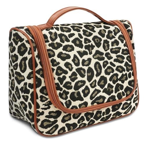 OSDUE Hanging Toiletry Bag for Men Women, Large Capacity Wash Bag with Hook and Handle, Waterproof, Makeup Organizer, Travel Accessories, Leopard Print Travel Washbag