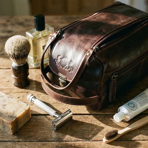 SID & VAIN wash Bag Bristol XL Travel Overnight Wash Gym Shaving Bag for Men's Or Ladies Real Leather Toiletry Bag Leather Bag Women and Men — view 3