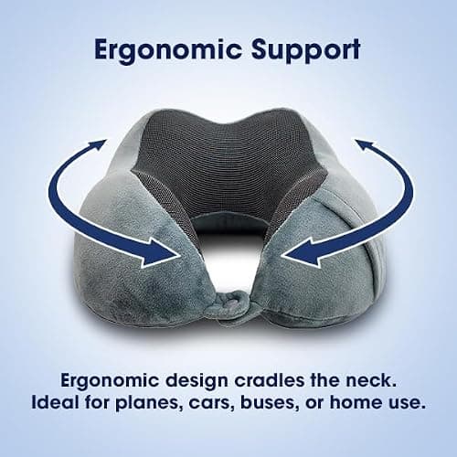 Wolf Essentials 4-Piece Memory Foam Neck Pillow Travel Set – Ergonomic Neck Support Pillow with Eye Mask, Earplugs & Mesh Carrying Case – Comfort for Airplane, Train, or Road Travel — view 2