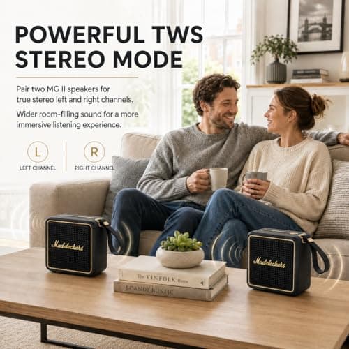MADDECKERS MG II Portable Bluetooth Speaker, 24W Powerful Sound, DSP Enhanced Audio, IP67 Waterproof Dustproof, RGB Lights, 17H+ Playtime, TWS Stereo Pairing, 3 EQ Modes, AUX/TF/USB (Black & Brass) — view 6