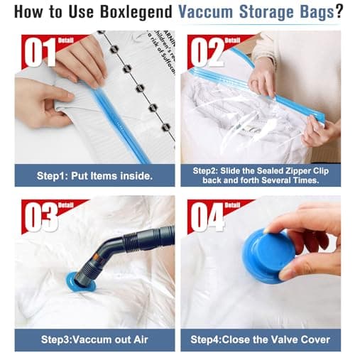 BoxLegend Vacuum Storage Bags 6 Packs Space Saving Vacuum Pack Storage Bags 3 Large 80x60cm+3 Medium 70x50cm Double Zip Seal & Leak Valve Reusable for Clothes Pillow Comforters Bedding — view 5