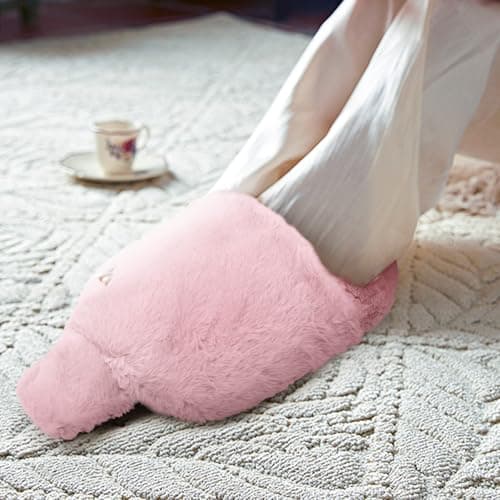 Reusable 2L Hot Water Bottle with Faux Rabbit Fur Foot Warmer Cover – Soft Plush Sleeve for Women Men, Relieves Cold Feet and Aches, Ideal for Winter, Bedtime, and Office Use (Pink) — view 4