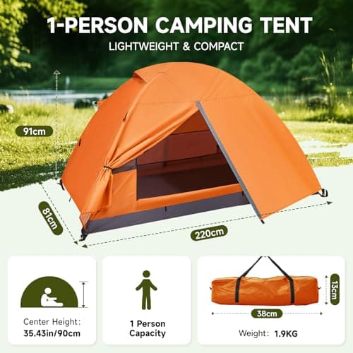 Warmiehomy 1 Man Camping Tent, Lightweight Backpacking Tent, Orange — view 6