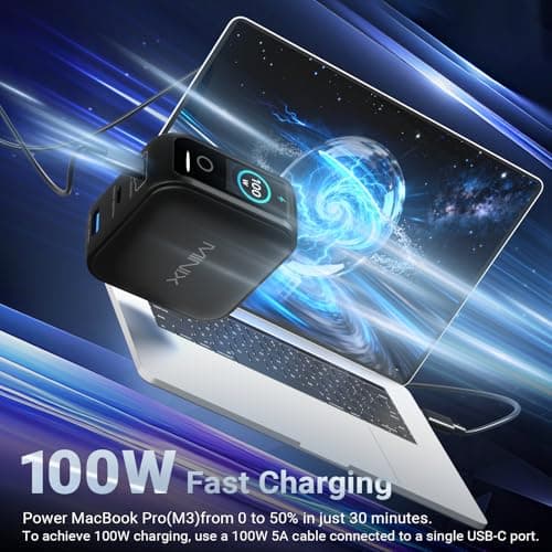 MINIX 100W 3-Port GaN USB C Fast Charger Block with Smart Display, Foldable — view 2
