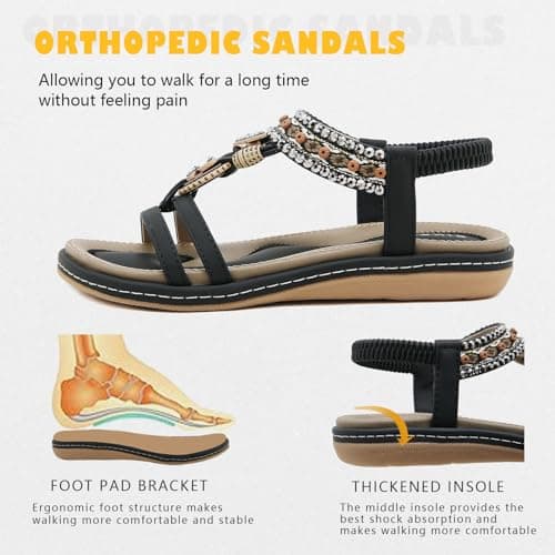 Acfoda Womens Sandals Ladies Flat Sandals Slip on Lightweight Comfortable Summer Shoes for Daily Casual Shopping Wedding Evening Dress Black 38 — view 6