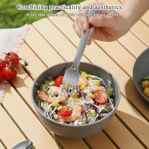 Camping Utensils, Reanea Camping Mess Kit for Travel, Camping, Picnic, Outdoor, Camping Gear Include Knife, Spoon, Fork Cutlery Set, Cup, Bowl, Plate, Camping Essentials for 1 — view 6