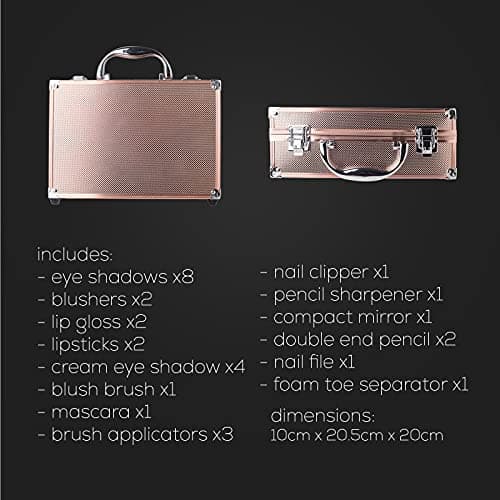 Dawn Till Dusk 54 Pieces Makeup Set with Travel Vanity Box by Envie, Includes Eyeshadow Palette, Lip Gloss, Lipsticks, Manicure Set, Makeup Brushes, Compact Mirror and Much More - (Rose Gold) — view 5
